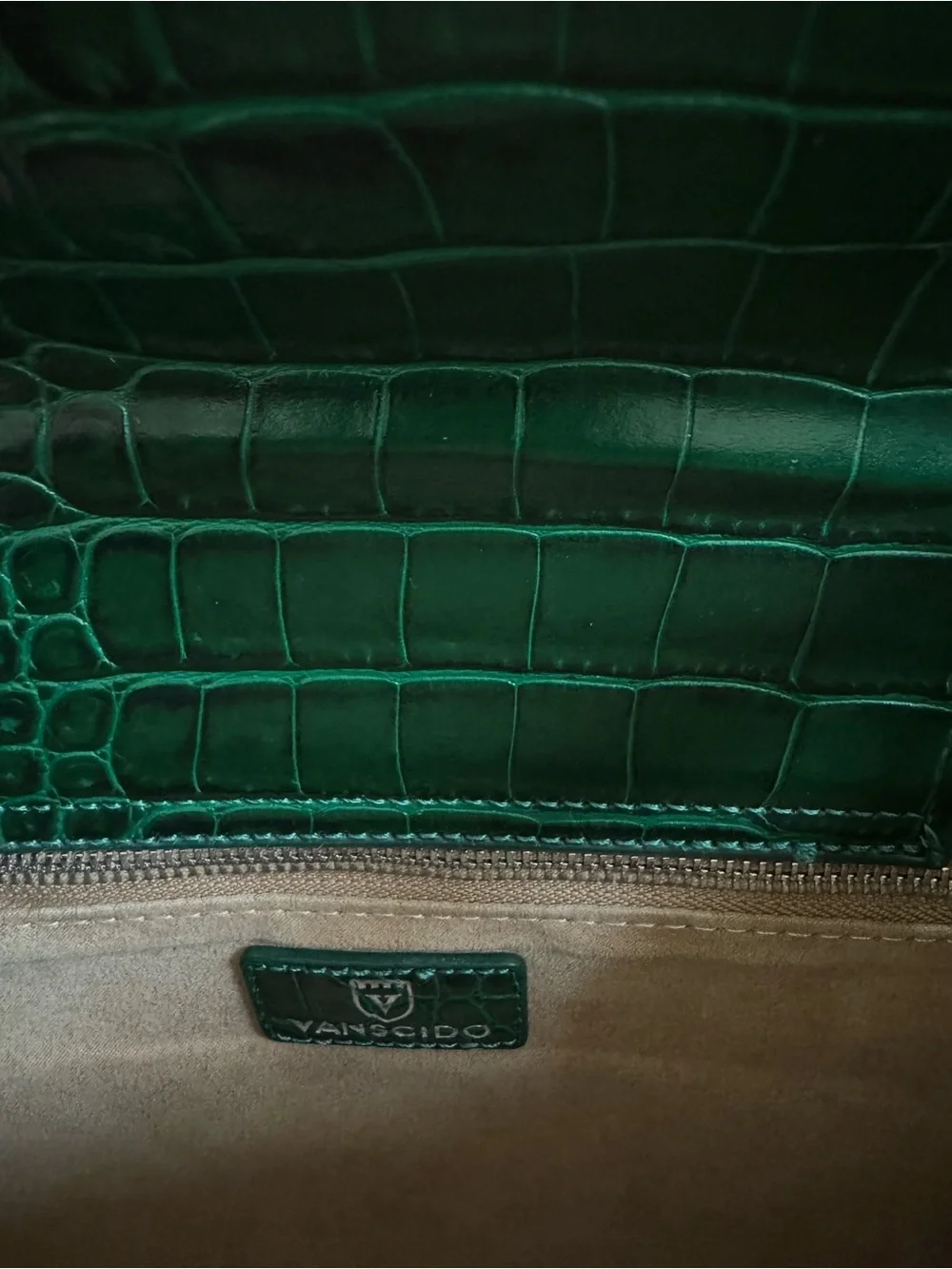 Dark Green Croc-Embossed Bamboo-Handle Satchel. Beautiful bag. Perfect condition